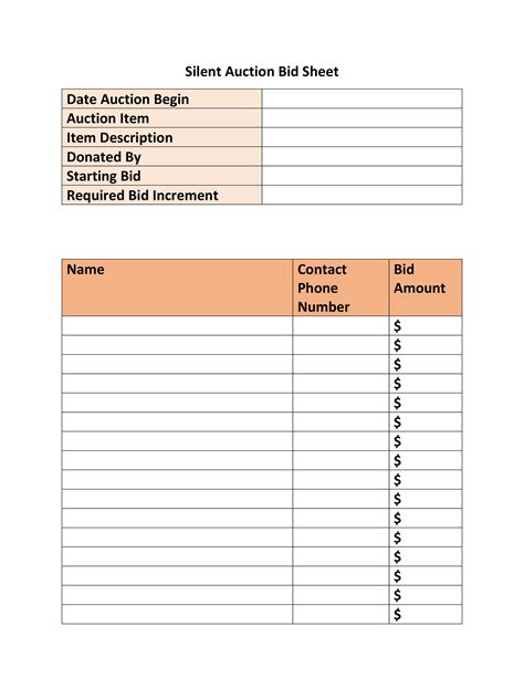 Auction Sheet Template