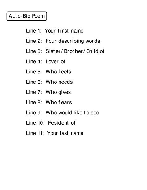 Auto Bio Poem Template
