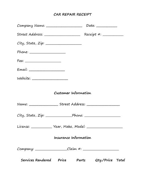 Auto Body Repair Receipt Templates