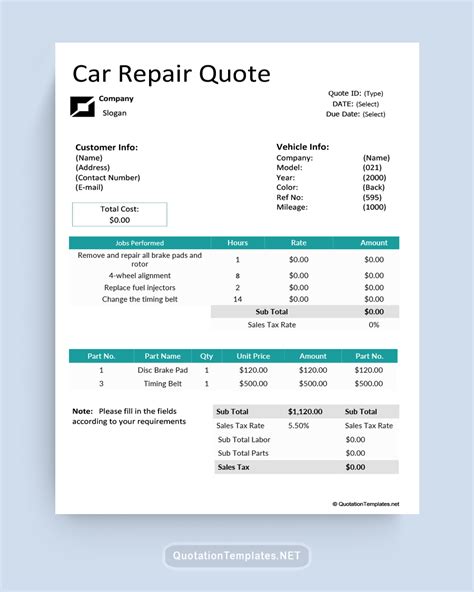 Automotive Repair Quote Template