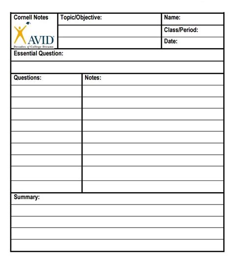 Avid Notes Template