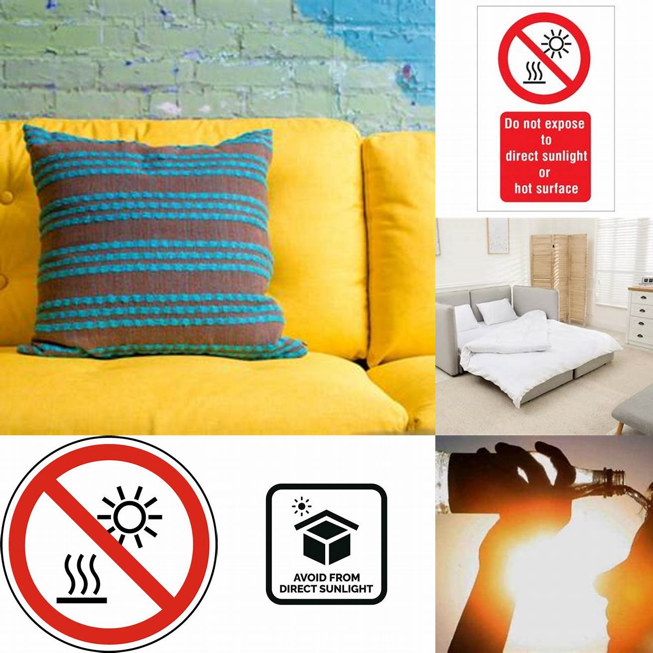 Avoid exposing the sofa to direct sunlight or heat sources as they can cause fading or damage to the material