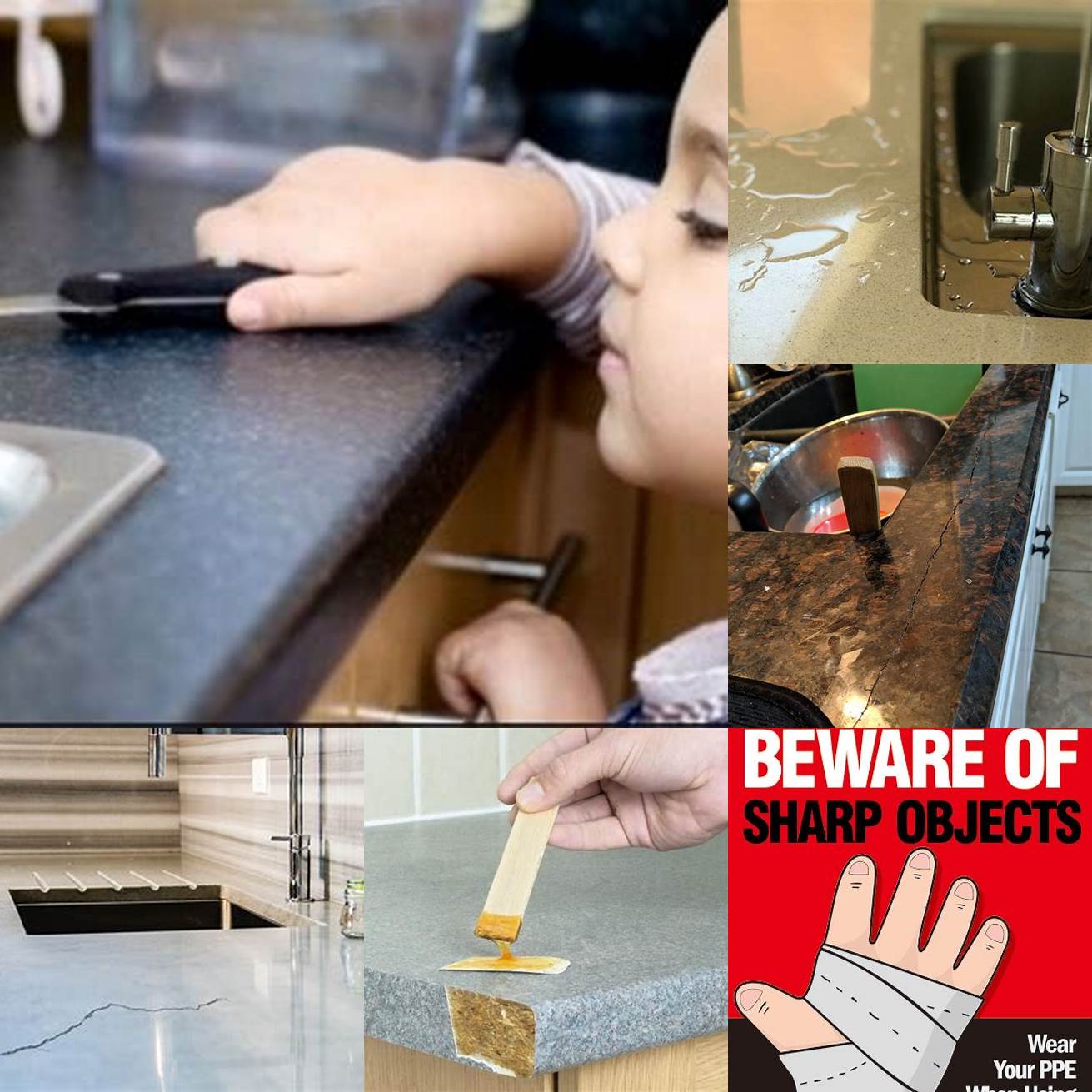 Avoid placing hot or sharp objects directly on the countertop as they can cause cracks or scratches