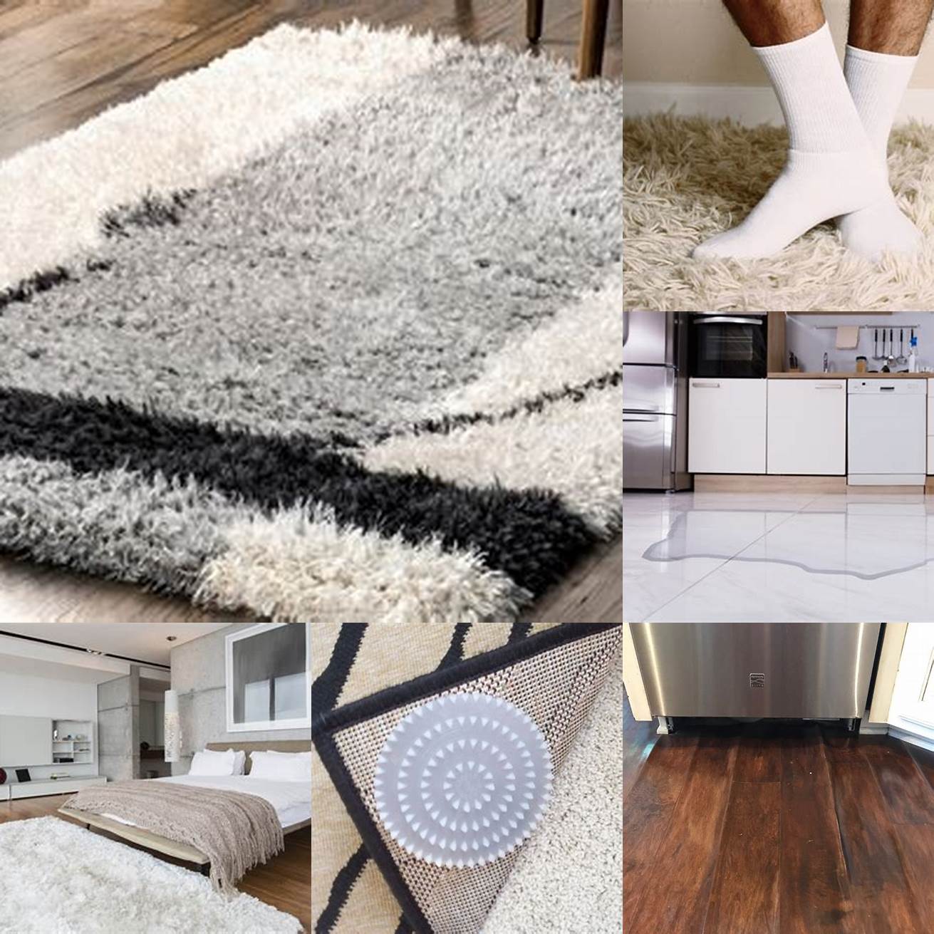 Avoid placing the rug in areas where it can get wet or damaged such as near the dishwasher or fridge