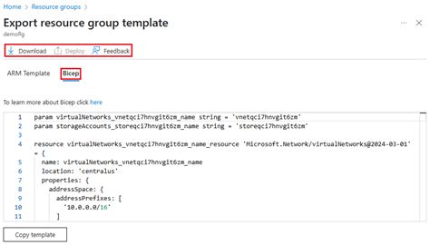 Azure Portal Preview Template Export Bicep
