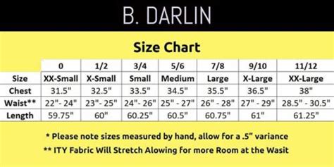 B Darlin Dress Size Chart