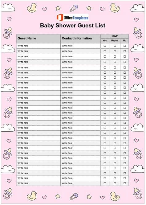 Baby Shower Guest List Template