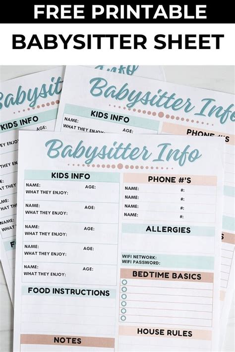 Babysitter Printables