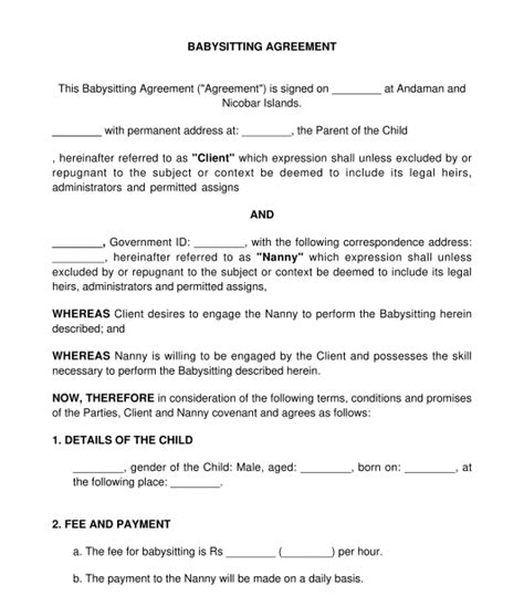 Babysitting Agreement Template