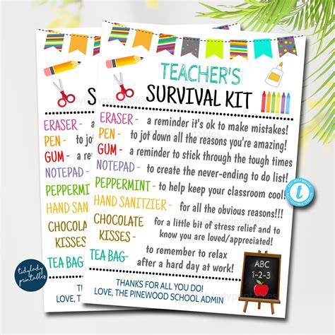 Back To School Teacher Survival Kit Printable