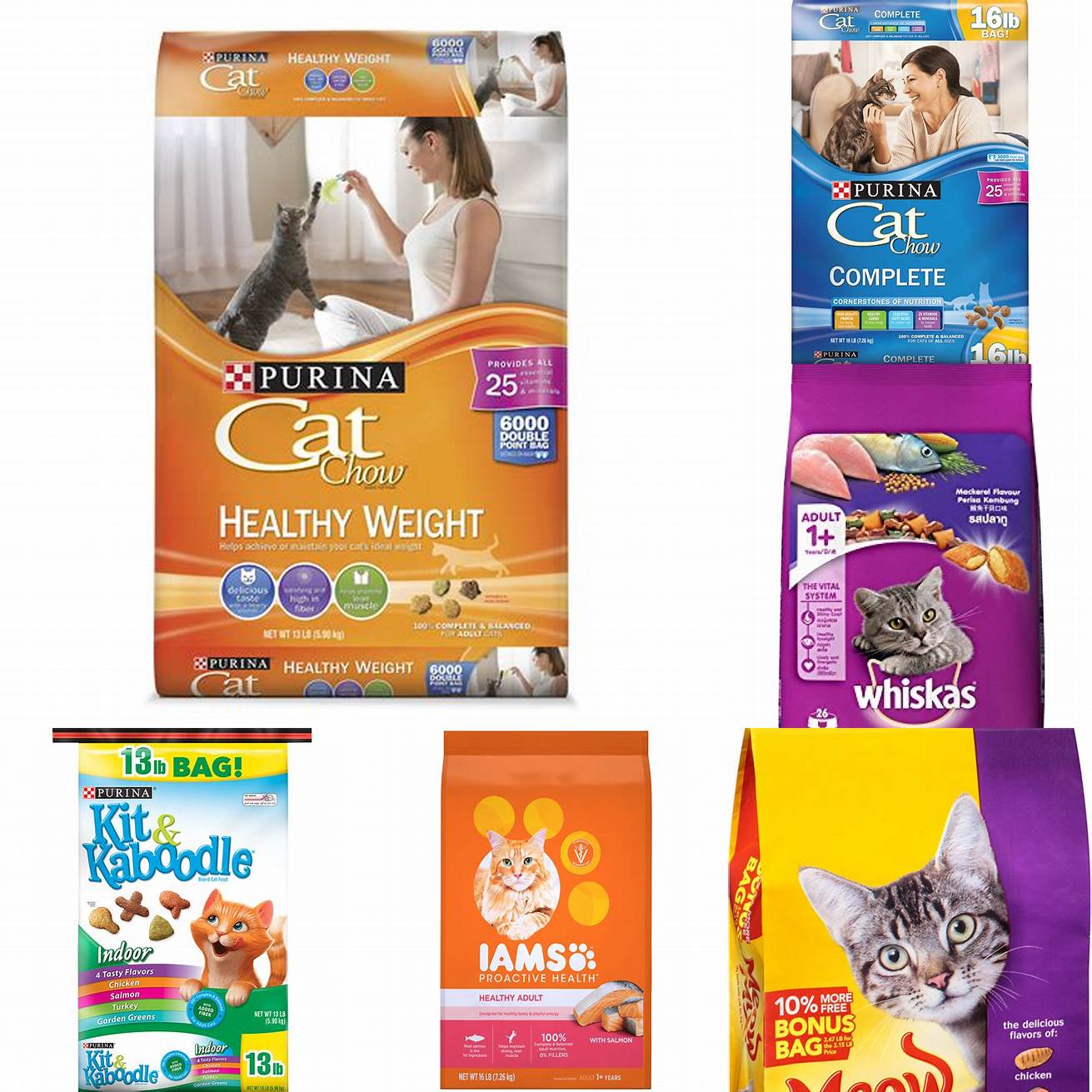 Bags of kitten food and adult cat food