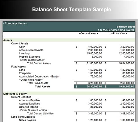 Balance Sheet Excel Template