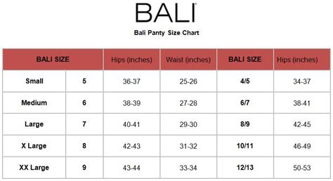 Bali Underwear Size Chart