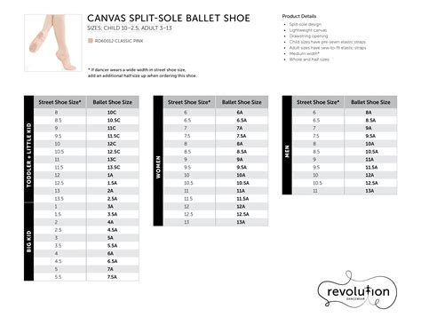 Ballet Shoe Width Chart