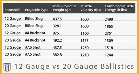 Ballistics Chart 20 Gauge Slug