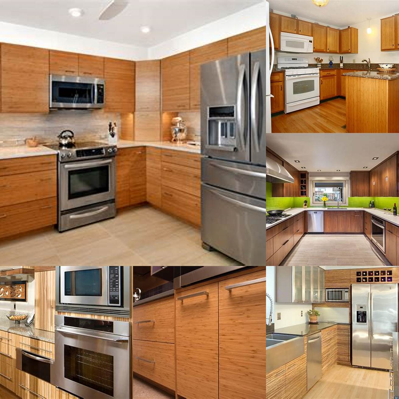 Bamboo kitchen cabinets with glass doors