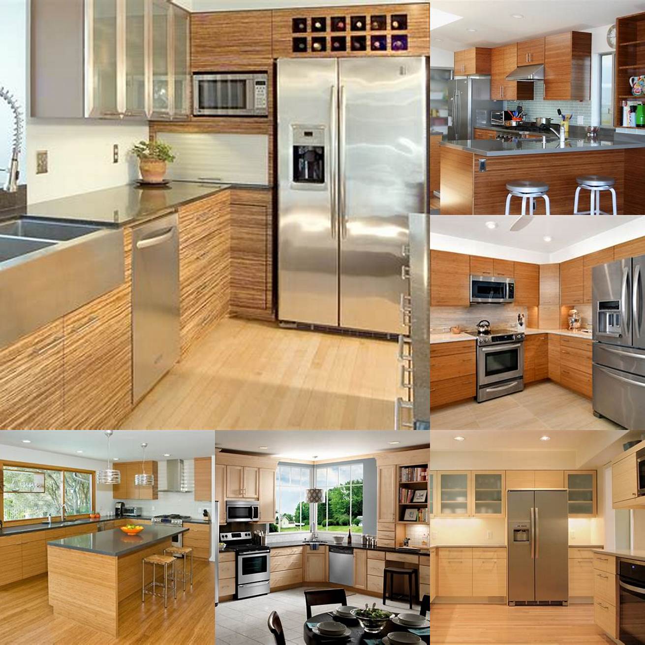 Bamboo kitchen cabinets with stainless steel appliances