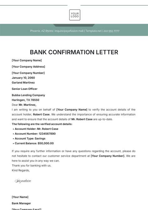 Bank Confirmation Letter Template