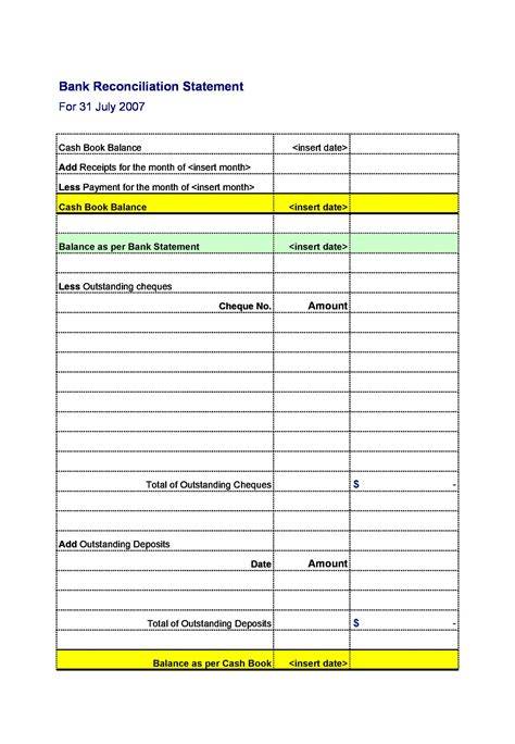 Bank Reconciliation Statement Template