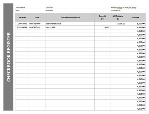 Bank Register Template