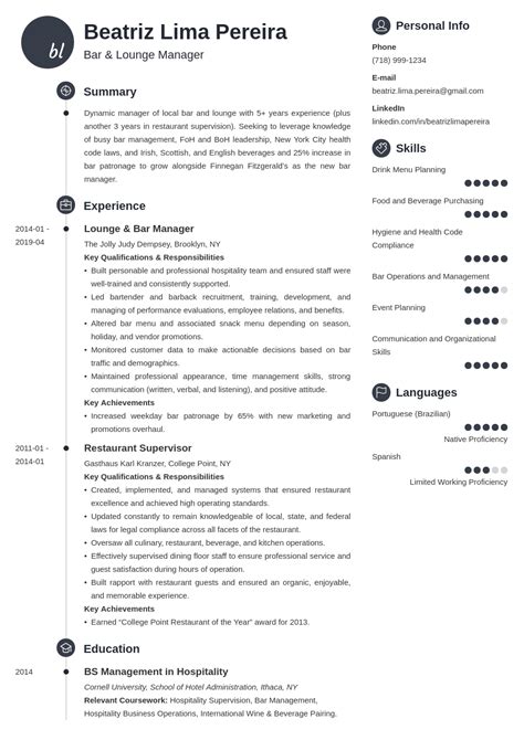 Bar Manager Resume Template