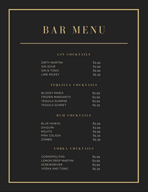 Bar Menu Design Templates