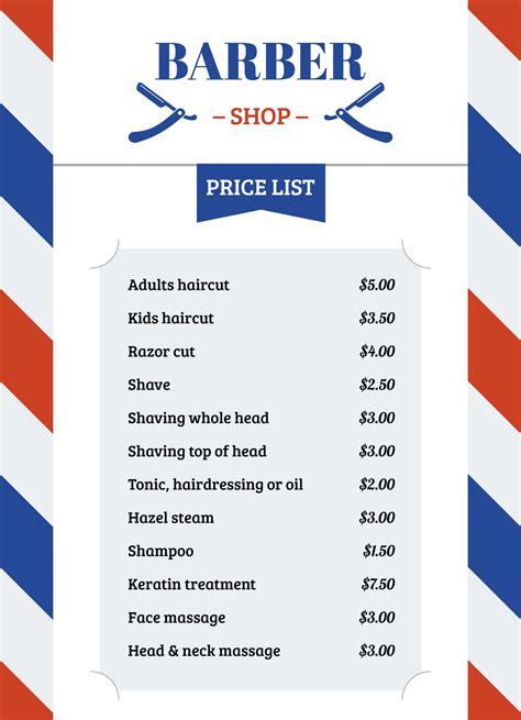 Barber Shop Price List Template Free