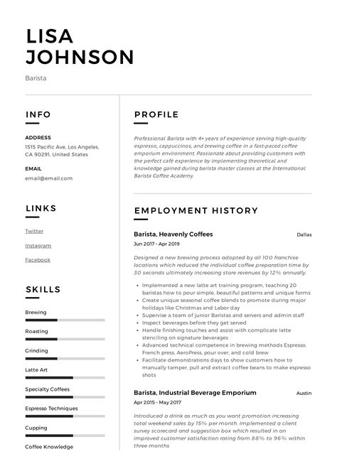 Barista Resume Template