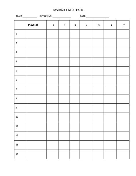 Baseball Lineup Template Fillable