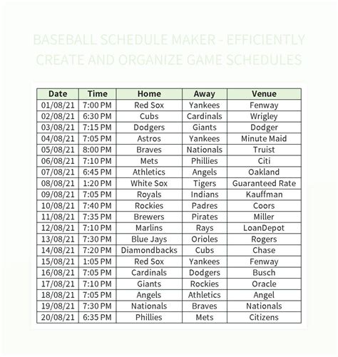 Baseball Schedule Template