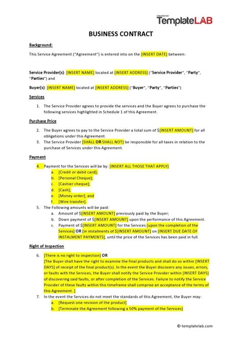 Basic Contract Template Elements Usa