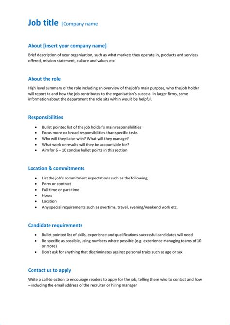 Basic Job Description Template