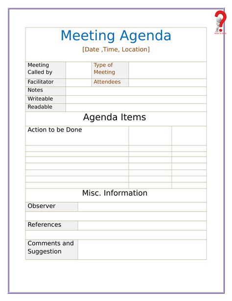 Basic Meeting Agenda Template