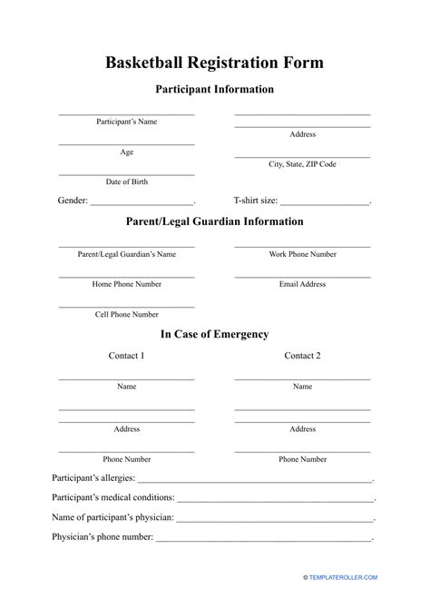 Basketball Registration Form Template Word