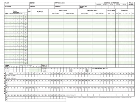 Basketball Scorebook Printable Sheets