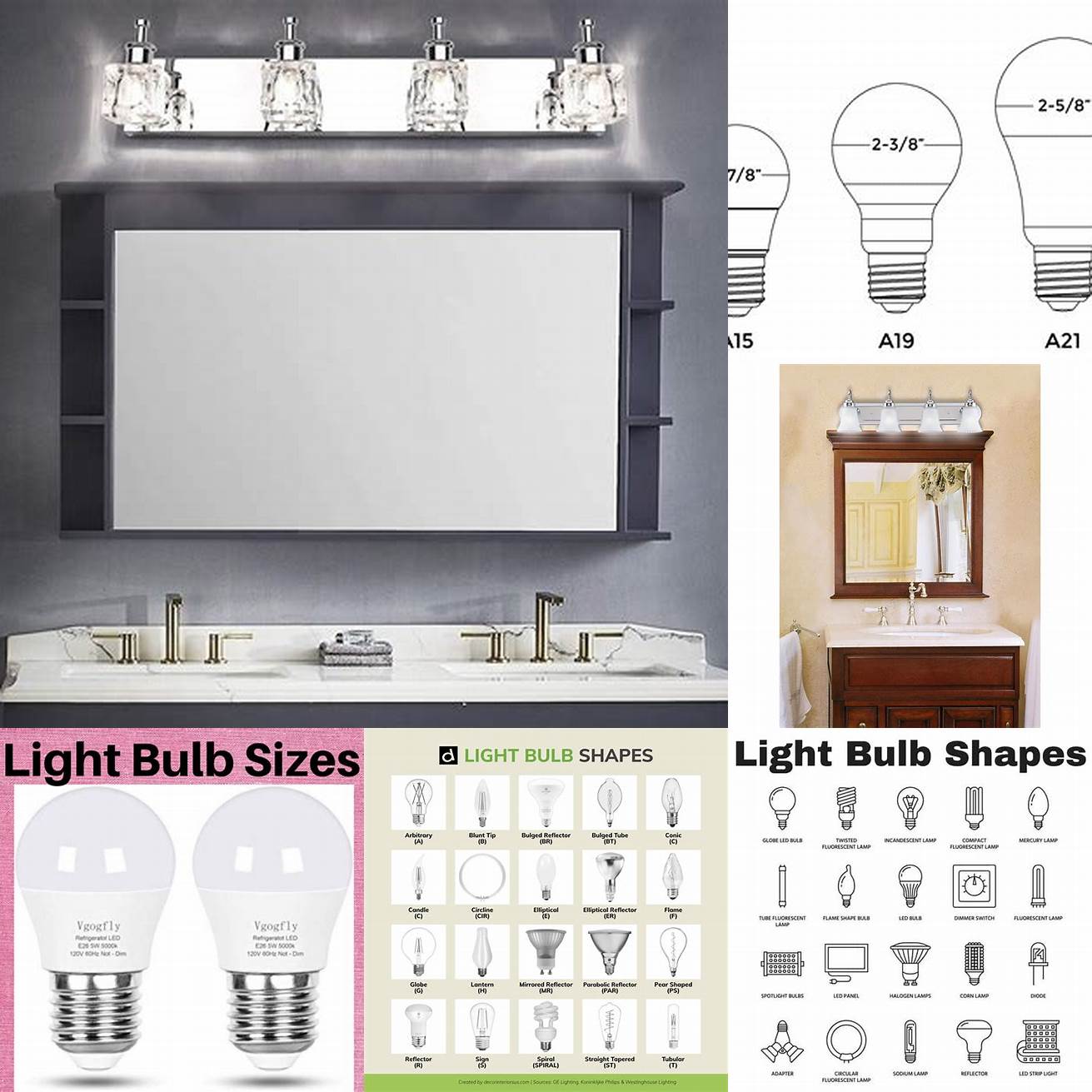 Bathroom Vanity Light Bulbs in Different Shapes and Sizes