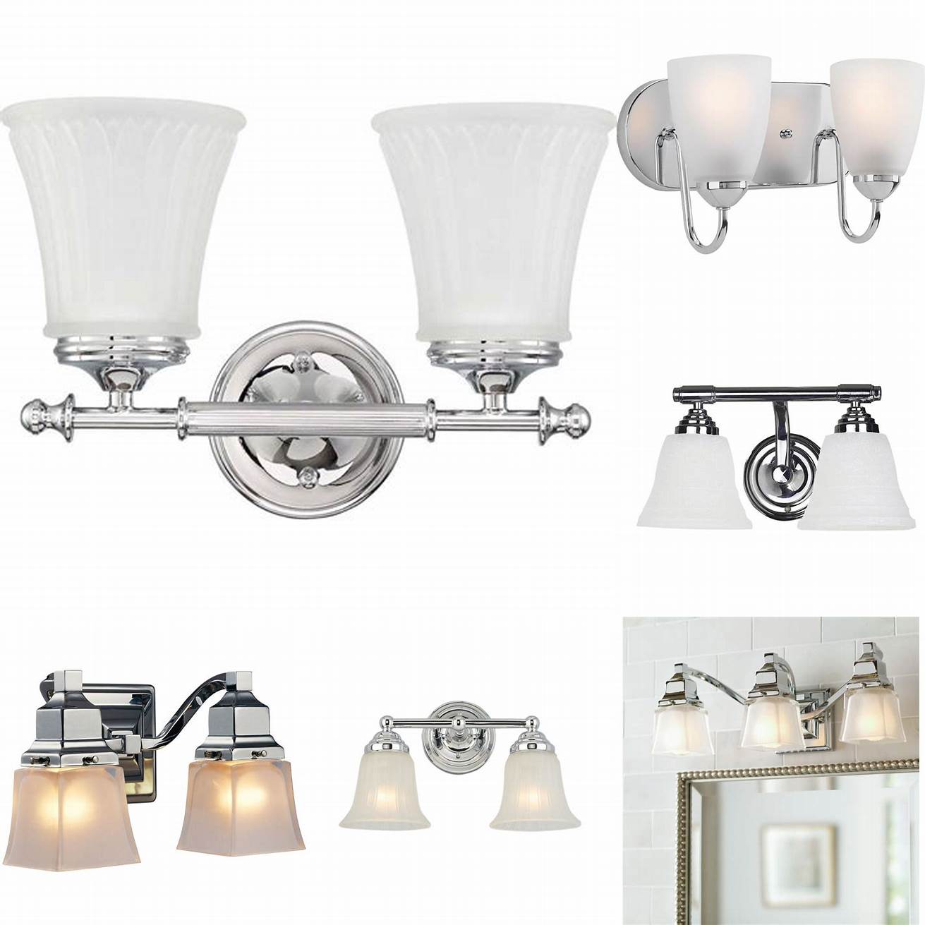 Bathroom Vanity Lights Chrome with Frosted Glass Shades