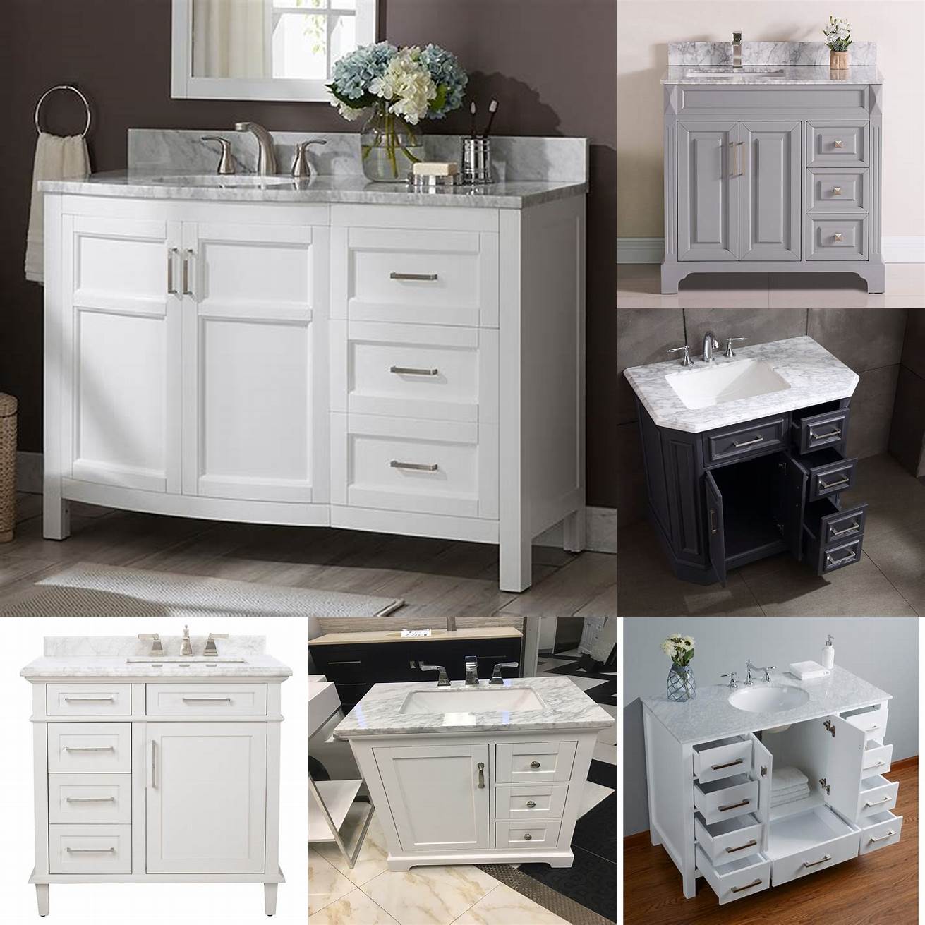Bathroom Vanity with Drawers on Left Side and Marble Countertop