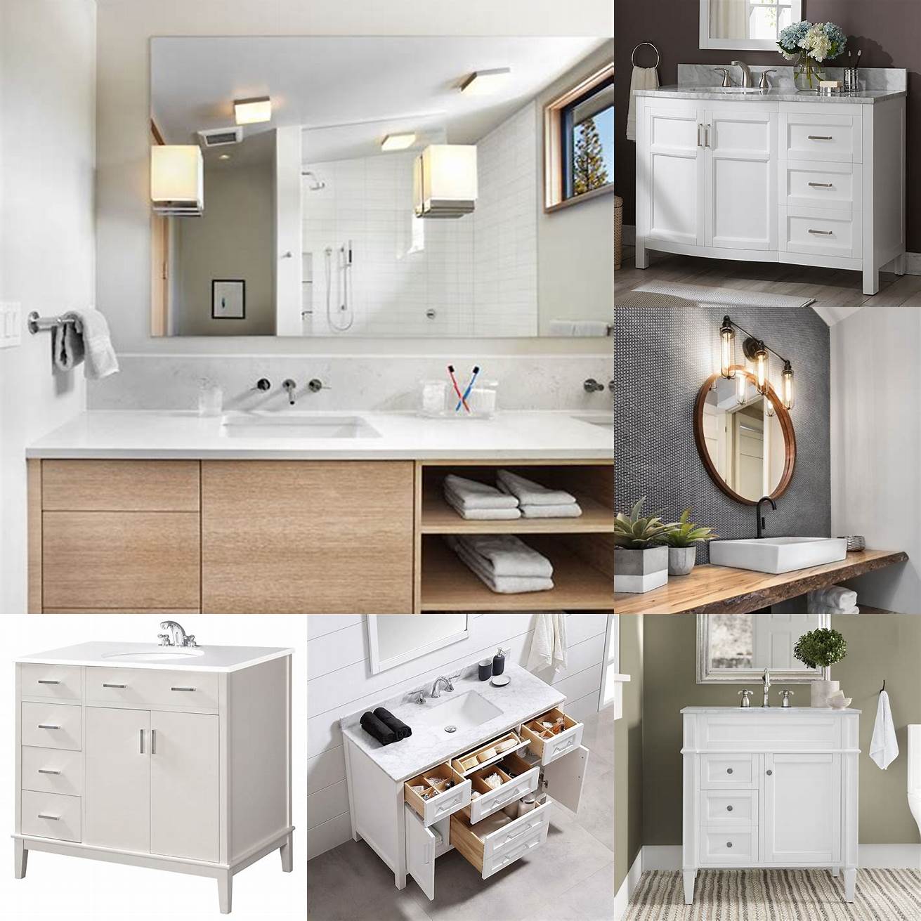 Bathroom Vanity with Drawers on Left Side and Open Shelving