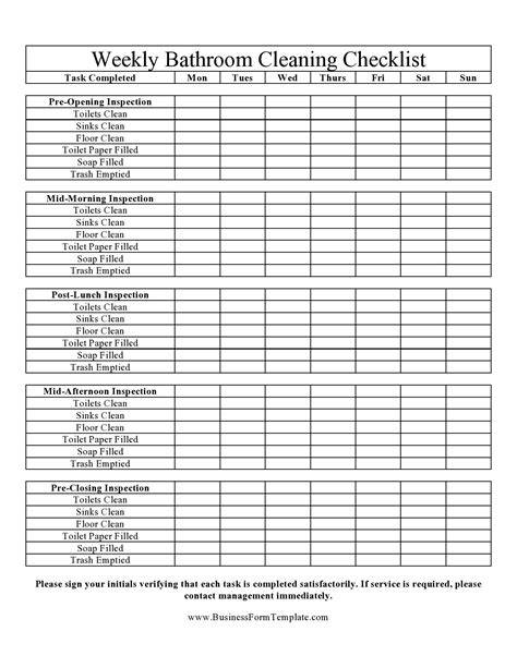 Bathroom Cleaning List Template