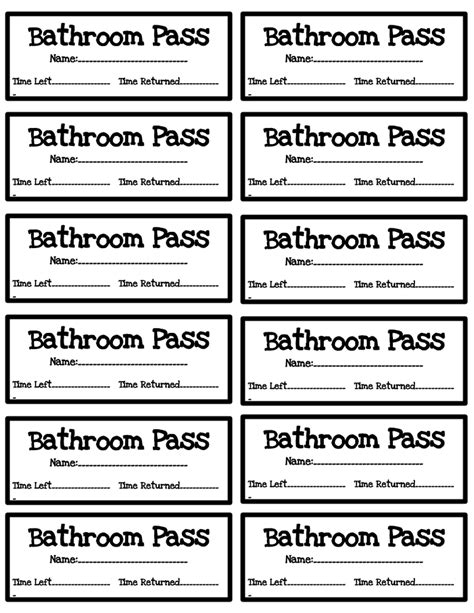 Bathroom Pass Templates