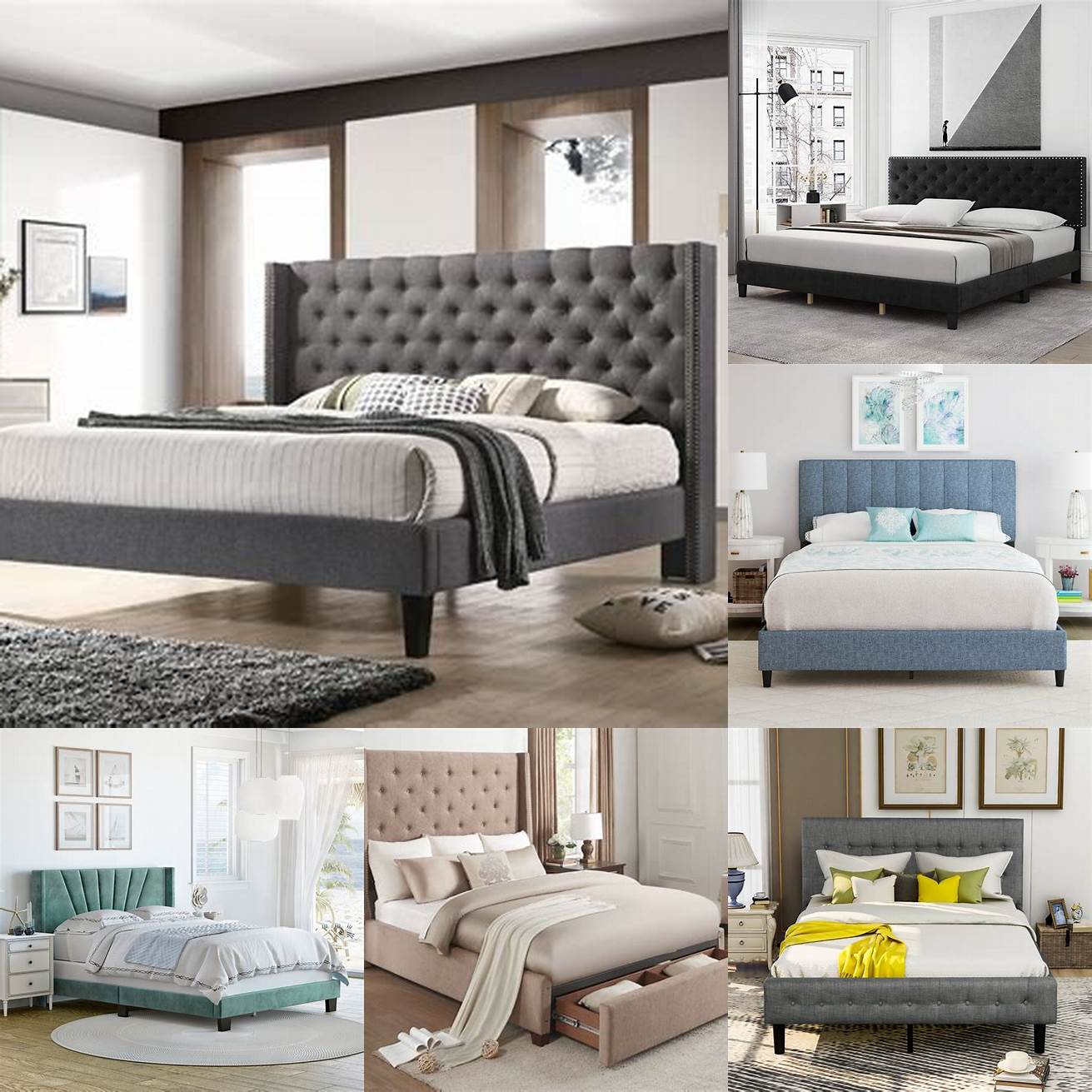 Bedroom inspiration featuring the Upholstered Platform Bed Queen