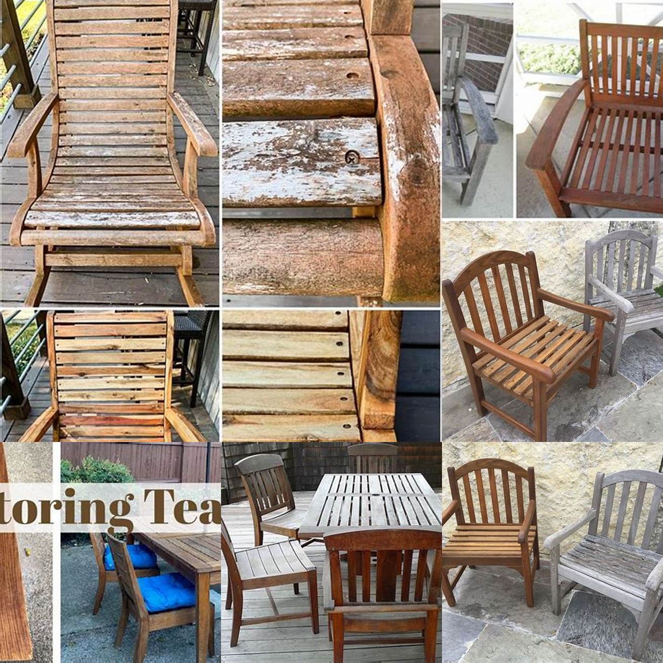 Before and after images of teak furniture