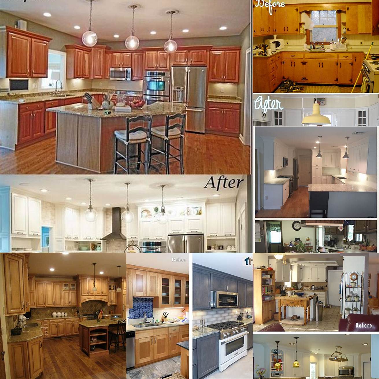 Before and after photos of Amish kitchen cabinet remodels
