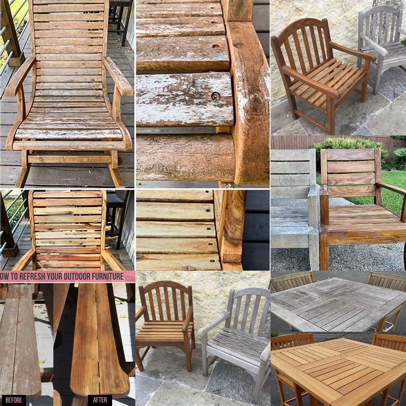Before and after shots of the teak furniture