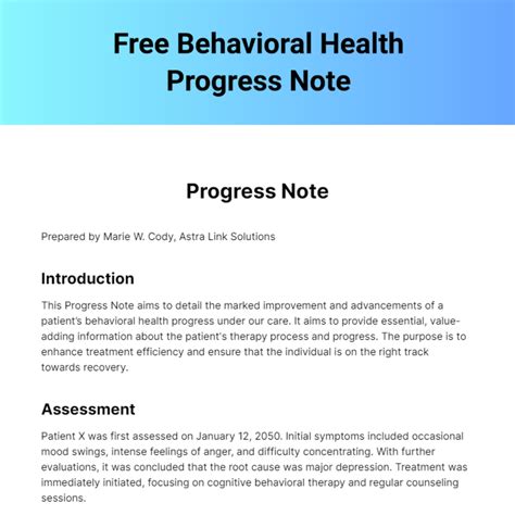 Behavioral Health Progress Notes Template