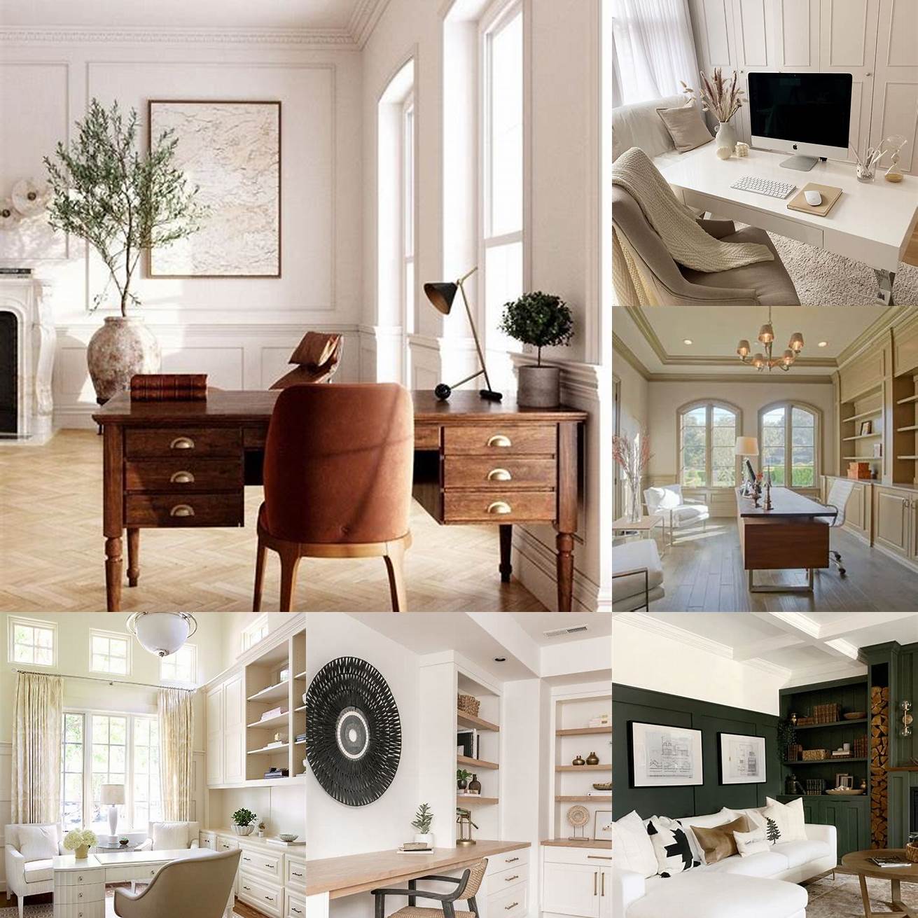 Beige home office with green accents