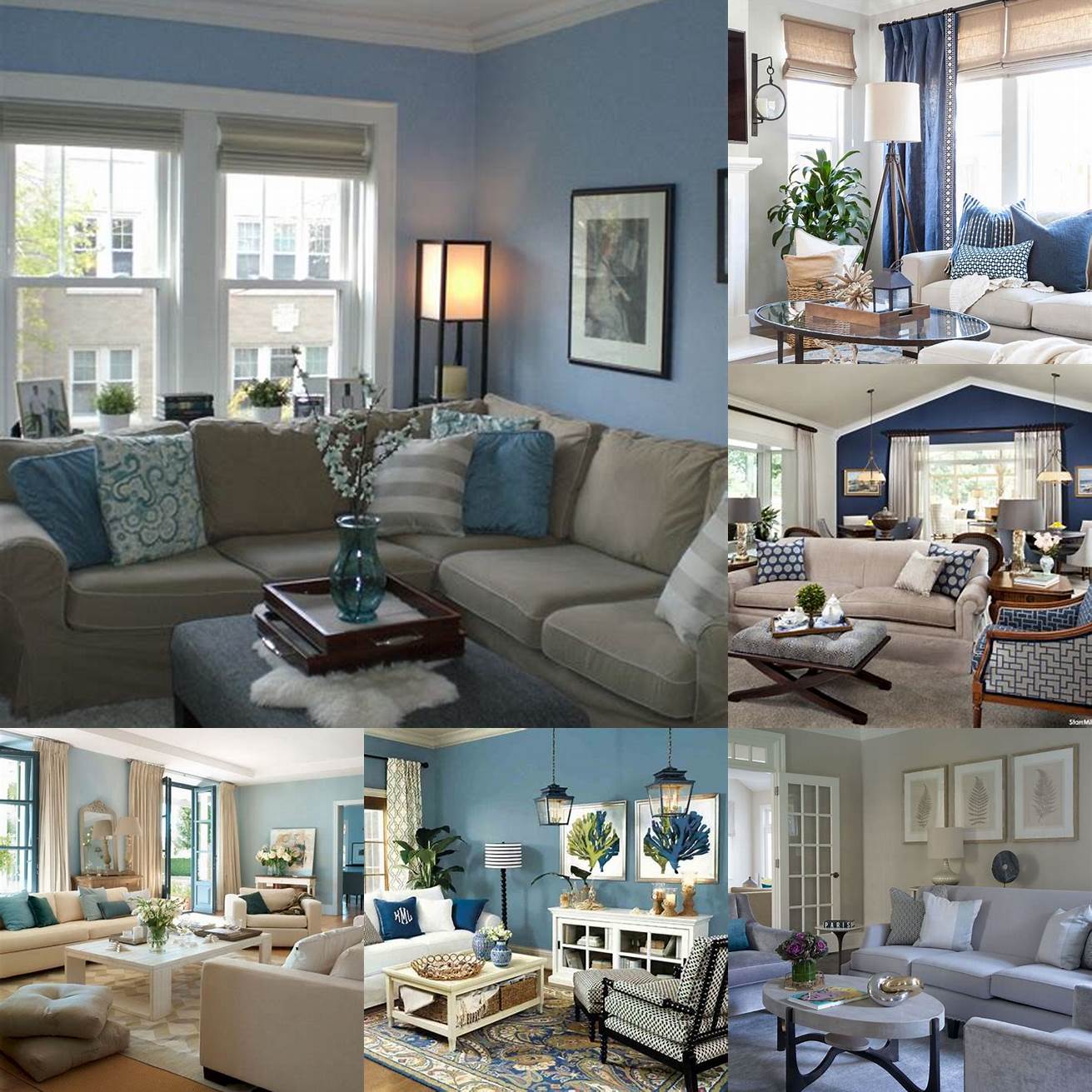 Beige living room with blue accents