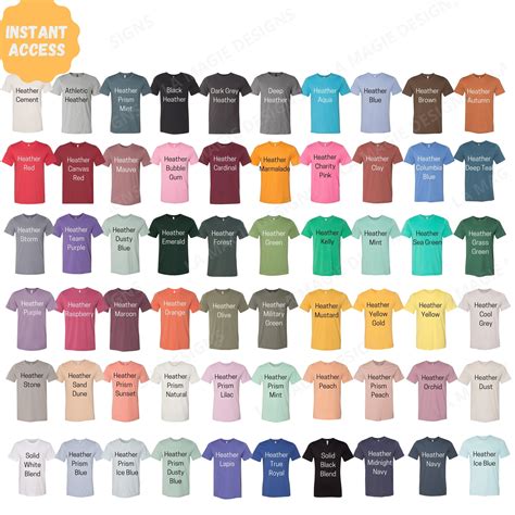 Bella Canvas T Shirt Color Chart