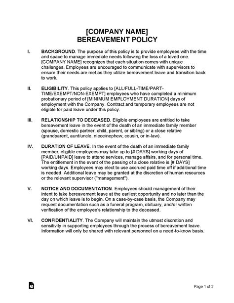 Bereavement Policy Template